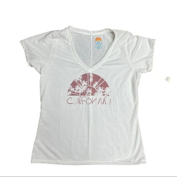 𝅺C&C California Graphic Logo V-neck Slub Tee, White, Medium - Picture 1 of 7